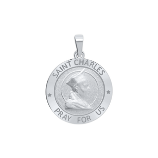 Sterling Silver Round Saint Charles Medallion (3/4 inch)