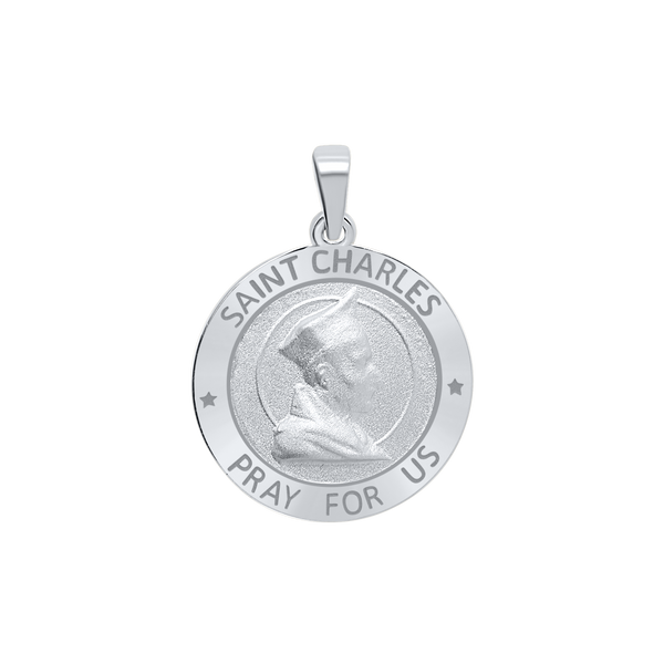 Sterling Silver Round Saint Charles Medallion (3/4 inch)