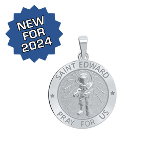 Sterling Silver Round Saint Edward Medallion (3/4 inch)