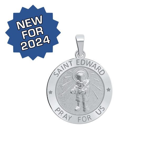 Sterling Silver Round Saint Edward Medallion (3/4 inch)