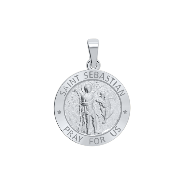 Sterling Silver Round Saint Sebastian Medallion (3/4 inch)