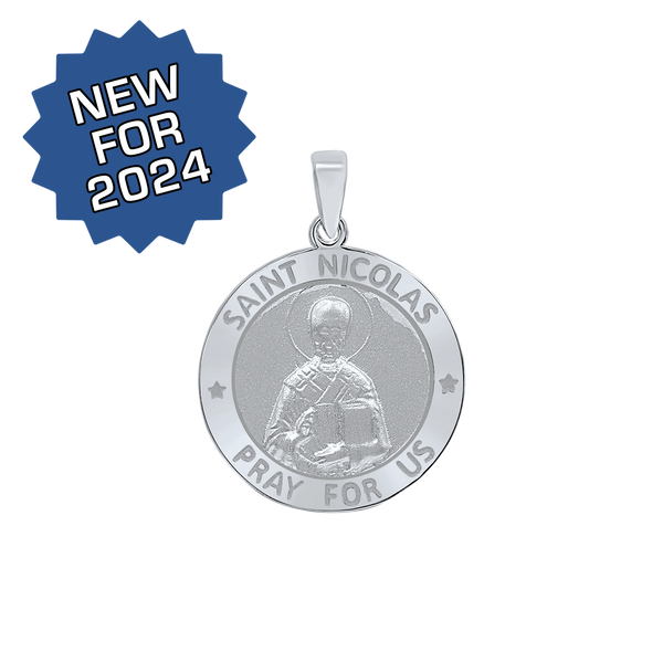 Sterling Silver Round Saint Nicolas Medallion (3/4 inch)