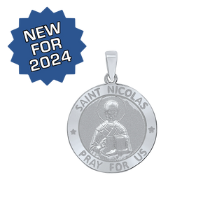 Sterling Silver Round Saint Nicolas Medallion (3/4 inch)