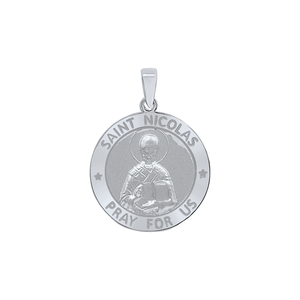 Sterling Silver Round Saint Nicolas Medallion (3/4 inch)