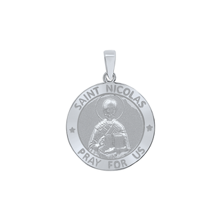 Sterling Silver Round Saint Nicolas Medallion (3/4 inch)