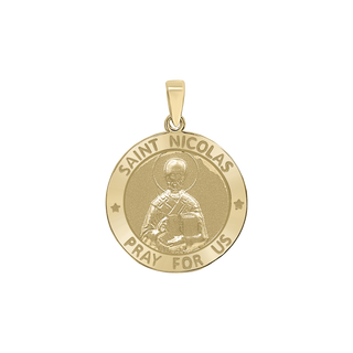 14K Gold Round Saint Nicolas Medallion (3/4 inch)