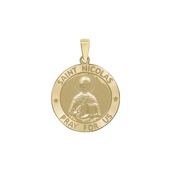 14K Gold Round Saint Nicolas Medallion (3/4 inch)