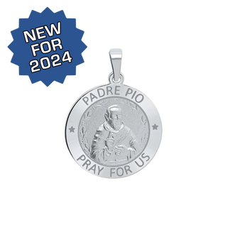 Sterling Silver Round Padre Pio Medallion (3/4 inch)