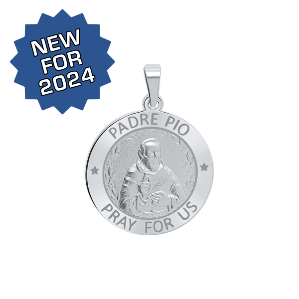 Sterling Silver Round Padre Pio Medallion (3/4 inch)