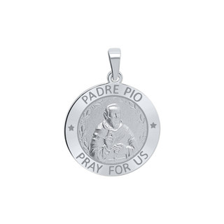 Sterling Silver Round Padre Pio Medallion (3/4 inch)