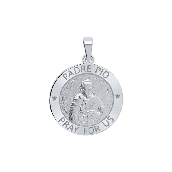 Sterling Silver Round Padre Pio Medallion (3/4 inch)