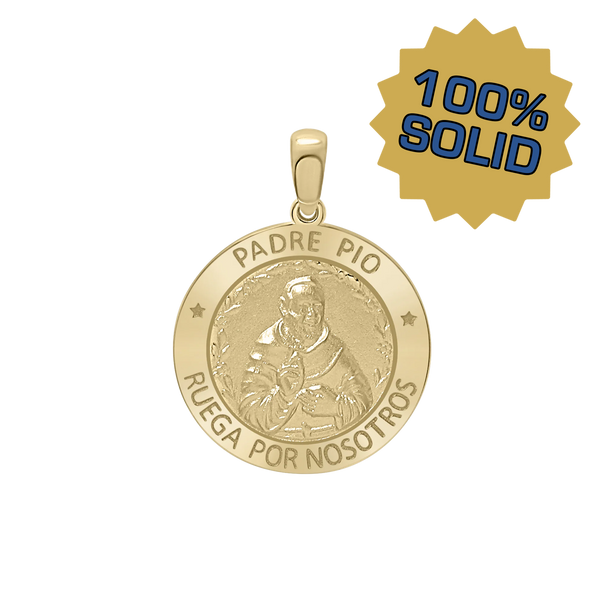 14K Gold Round Padre Pio Medallion (3/4 inch)