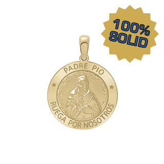 14K Gold Round Padre Pio Medallion (3/4 inch)