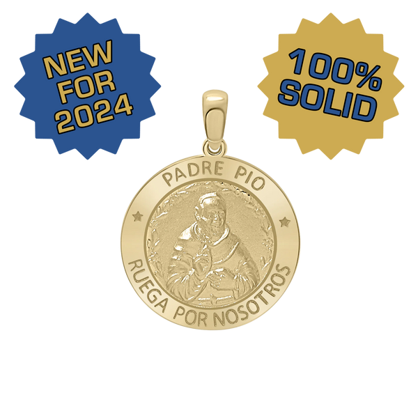 14K Gold Round Padre Pio Medallion (3/4 inch)