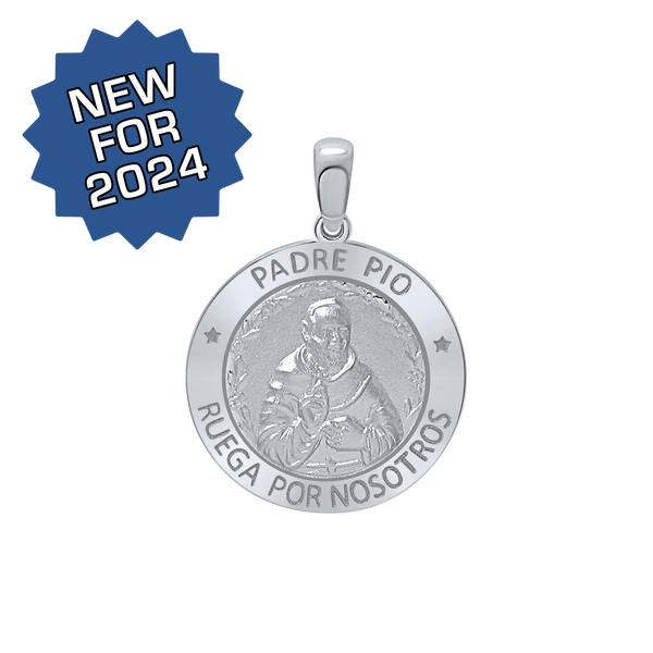 Sterling Silver Round Padre Pio Medallion (3/4 inch)