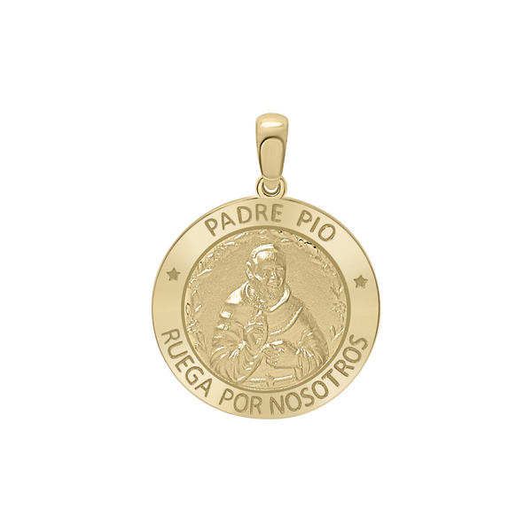 14K Gold Round Padre Pio Medallion (3/4 inch)