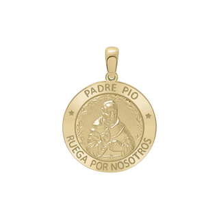 14K Gold Round Padre Pio Medallion (3/4 inch)