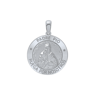 Sterling Silver Round Padre Pio Medallion (3/4 inch)