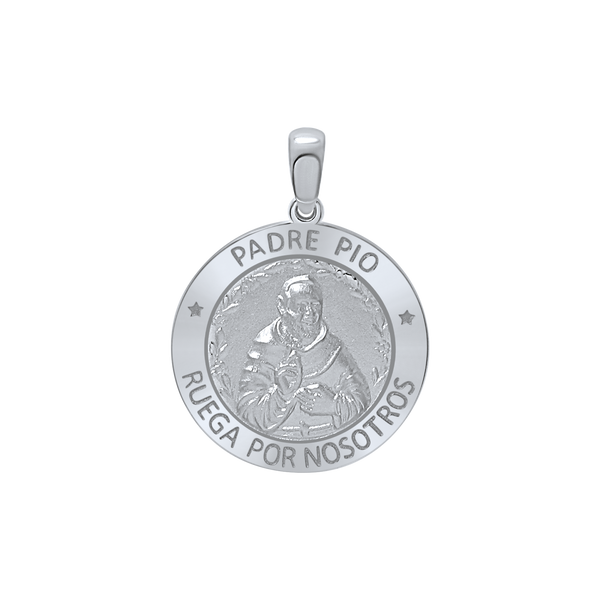 Sterling Silver Round Padre Pio Medallion (3/4 inch)