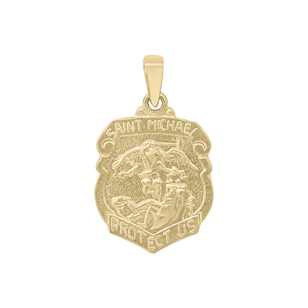 14K Gold Saint Michael Shield Medallion (5/8 inch - 1 inch)