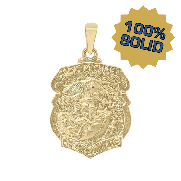 14K Gold Saint Michael Shield Medallion (5/8 inch - 1 inch)