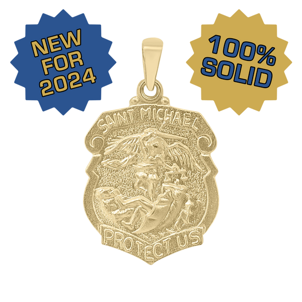 14K Gold Saint Michael Shield Medallion (5/8 inch - 1 inch)