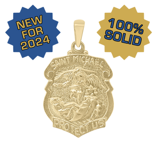 14K Gold Saint Michael Shield Medallion (5/8 inch - 1 inch)