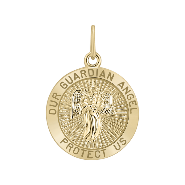 Gold-Filled Round Guardian Angel Medallion (3/4 inch)