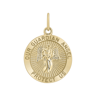 Gold-Filled Round Guardian Angel Medallion (3/4 inch)