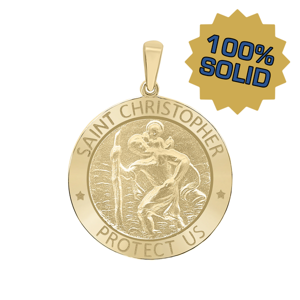 14K Gold Round Saint Christopher Medallion (5/8 inch - 1 inch)