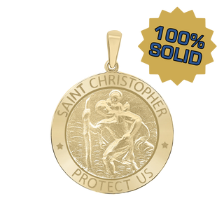 14K Gold Round Saint Christopher Medallion (3/4 inch)