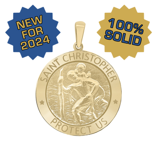 14K Gold Round Saint Christopher Medallion (5/8 inch - 1 inch)