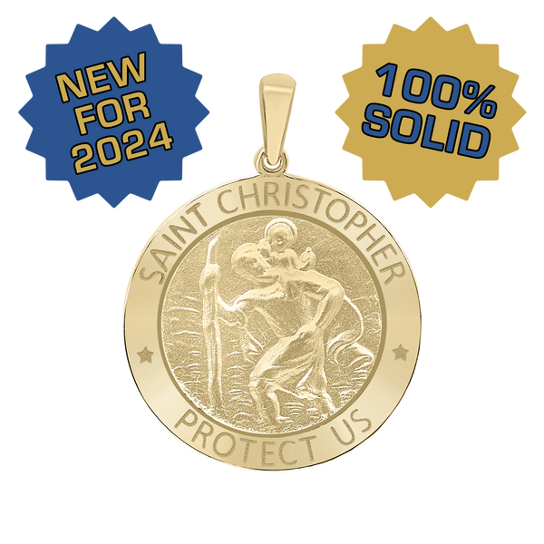 14K Gold Round Saint Christopher Medallion (5/8 inch - 1 inch)