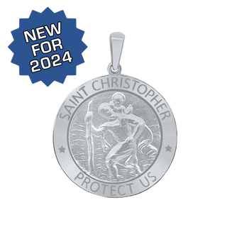 Sterling Silver Round Saint Christopher Medallion (5/8 inch - 1 inch)