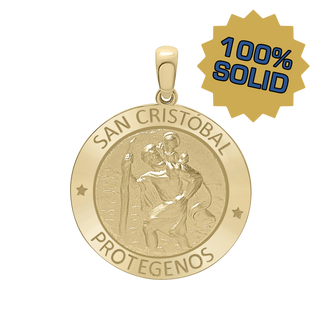 14K Gold Round San Cristobal Medallion (5/8 inch - 1 inch)