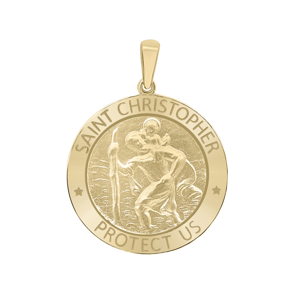 14K Gold Round Saint Christopher Medallion (5/8 inch - 1 inch)