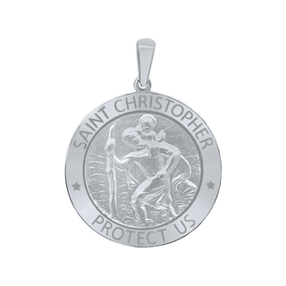 Sterling Silver Round Saint Christopher Medallion (5/8 inch - 1 inch)