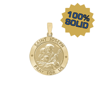 14K Gold Round Saint Joseph Medallion (3/4 inch)
