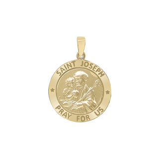 14K Gold Round Saint Joseph Medallion (3/4 inch)