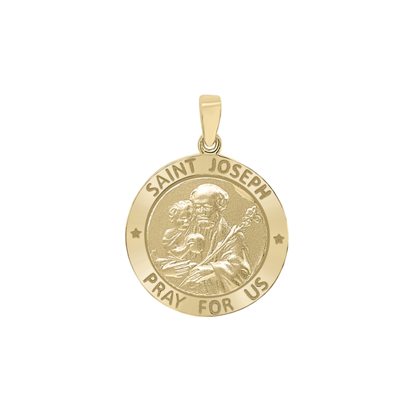 14K Gold Round Saint Joseph Medallion (5/8 inch - 1 inch)