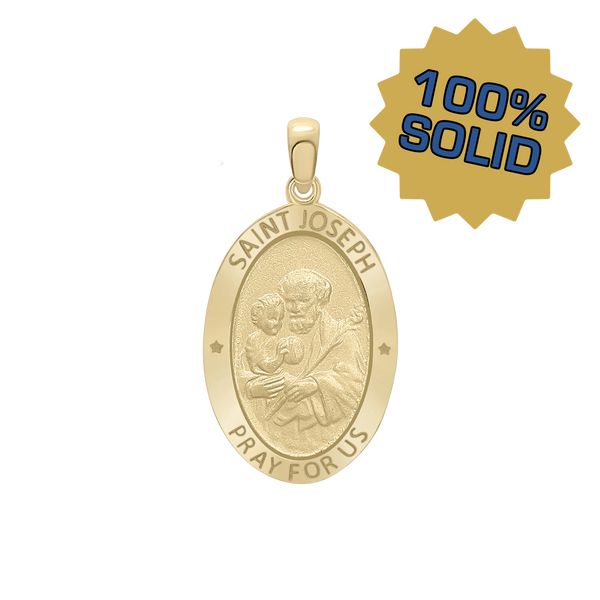 14K Gold Oval Saint Joseph Medallion (3/4 inch - 7/8 inch)