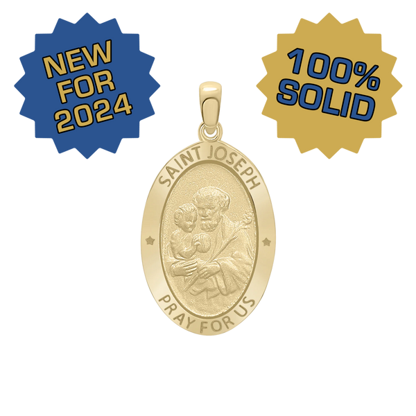 14K Gold Oval Saint Joseph Medallion (3/4 inch - 7/8 inch)