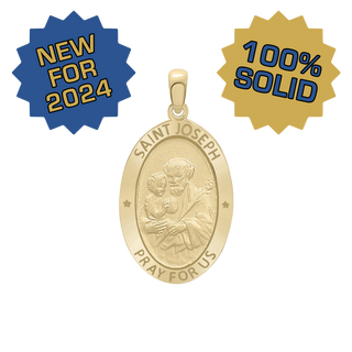 14K Gold Oval Saint Joseph Medallion (3/4 inch - 7/8 inch)