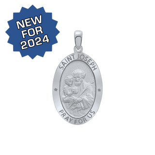 Sterling Silver Oval Saint Joseph Medallion (3/4 inch - 7/8 inch)