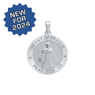 Sterling Silver Round Infant of Prague Medallion (3/4 inch)