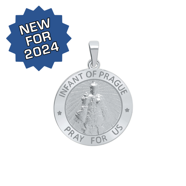 Sterling Silver Round Infant of Prague Medallion (3/4 inch)