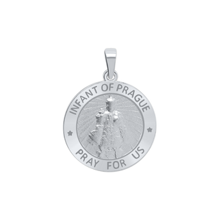 Sterling Silver Round Infant of Prague Medallion (3/4 inch)