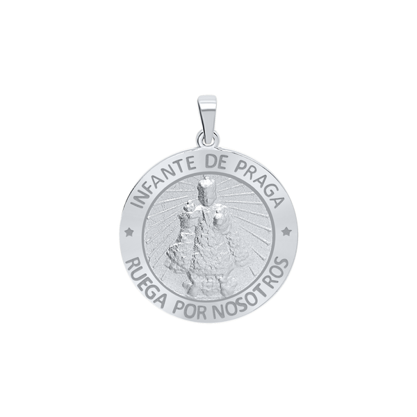 Sterling Silver Round Infante de Praga Medallion (3/4 inch)
