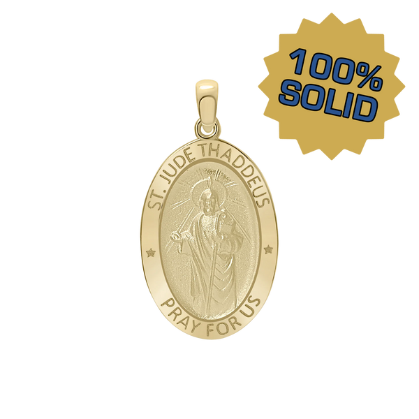 14K Gold Oval Saint Jude Thaddeus Medallion (3/4 inch - 7/8 inch)