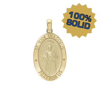 14K Gold Oval Saint Jude Thaddeus Medallion (3/4 inch - 7/8 inch)